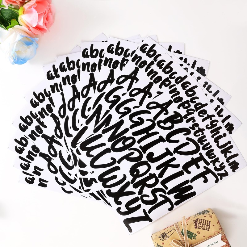 12 Sheets Alphabet Stickers, Black Self Adhesive Vinyl Letter Stickers