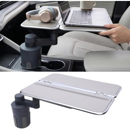 Bandeja Portavasos para Coche, Mesa Plegable Giratoria de 360° para Comida con Soporte para Teléfono, Escritorio para Coche de Aleación de Aluminio, Elementos Esenciales para