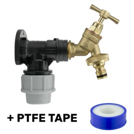 AP Supplies Wall Flange Kit Components: Wall Plate Elbow, ¾ Brass Garden tap, Click-Lock Hose Fitting, PTFE Tape - Designed for use with 25mm MDPE (Medium-Density polyethylene) Pipes