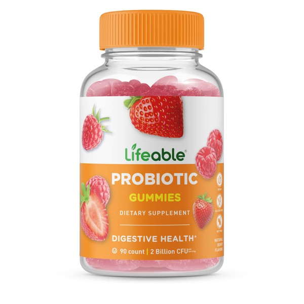 Lifeable Probiotics - 2 Billion CFU - Great Tasting Natural Flavor Gummy Supplement - Gluten Free Vegetarian Probiotic Chewable - for Gut Health and Immune Support - for Adults, Man Women - 90 Gummies