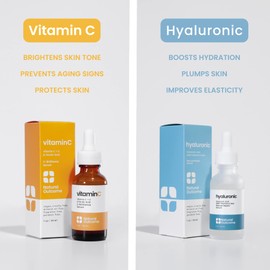 Natural Outcome Face Serum Set Hydrating Hyaluronic Acid Serum and Vitamin C Face Serum - Pack of Two Anti Aging Facial Serum Kit 1 oz Each, Vegan, Cruelty Free & Fragrance Free