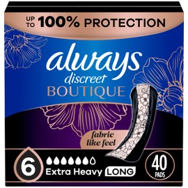 Always Discreet Boutique Incontinence Pads, for Bladder Leaks, Extra Heavy Absorbency, Long Length, 40 Count (2 Packs of 20)