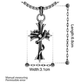 Rockyu Men's Necklace, Popular, Stainless Steel, Snake, Antique Black, Cross Pendant, Snake, Stainless Steel, black