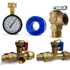 CMI Inc - 3/4 Inch Tankless Water Heater Isolation Valve Kit with Full Port Sweat Service Valves – Hot & Cold Water Bypass, Brass Pressure Relief Valve, Installation Tool for Gas and Electric Systems