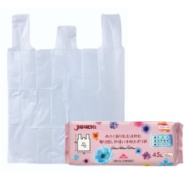 Japax HCP45 Trash Bags, White, Translucent, Width 25.6 x Height 31.5 inches (65 x 80 cm), Thickness 0.0006 inches (0.015 mm), 10.9 gal (45 L), 50 Pieces, With Handle, Compact, Small, Folded, Easy to Take Out