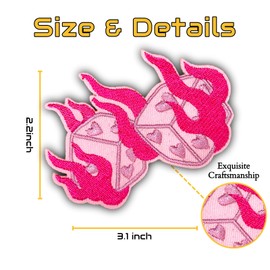 AAVEDGE Pink Iron On Patches, Fire Dices with Hearts Embroidered Jean Patches, Punk Sew On Patch Applique Repair Girl Emblem, Iron On Patches for Jeans, Hats, Clothes, Vests, Jackets & Backpacks