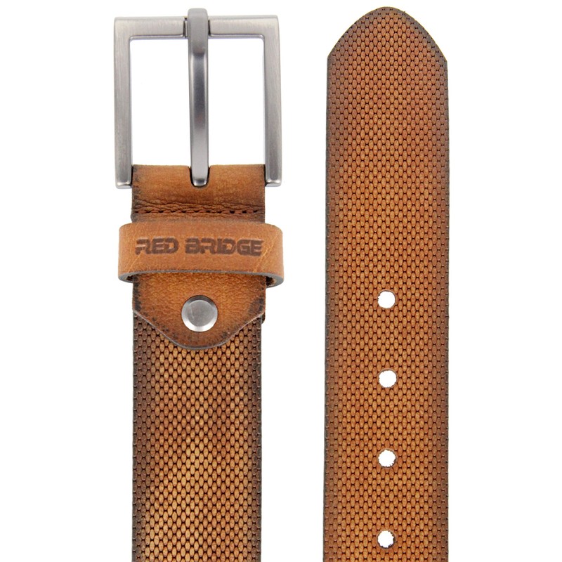 Red Bridge Men's Genuine Leather Belt Scratched Honeycomb, brown
