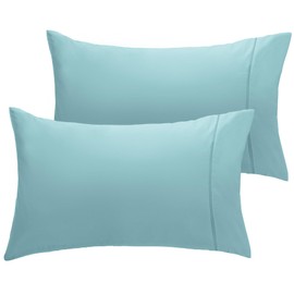 LuxClub Collection Pillowcases 2 Pack - Eco Friendly Wrinkle Free Cooling Pillow Cases with Satin Trim - Machine Washable Hotel Bedding Silky Soft - Aqua King