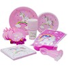 Pink Unicorn Theme Party Pack - Disposable Paper Plates, Cups,