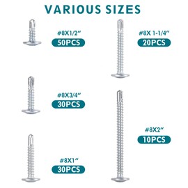Self-Tapping Screws Assortment Kit - 140PCS Sheet Metal Screws for Metal Plastic & Wood, Galvanized Self Tapping Screws - 5 Size 1/2" to 2" Self Drilling Screws