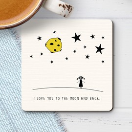 I Love You to the Moon and Back Square Wooden Coaster Friendship Love Gift for Best Friend Present for Loved One Size 9x9 cm / 3.5x3.5 inch