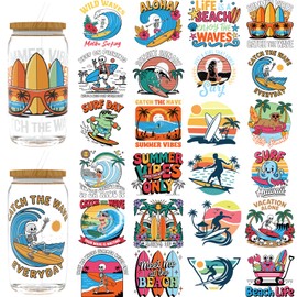 CHNVICK 24PCS UV DTF Cup Wraps for 16 oz,Summer Surfing UV DTF Cup Wrap Stickers Smooth and Durable, Vivid Colors,Suitable for Mugs, Cell Phone Cases, Office Decoration