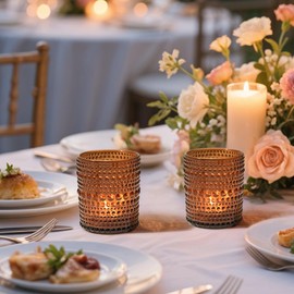 12pcs Votive Candle Holder for Wedding, 2.7 * 3.5in Large Amer Glass Tea Light Candle Holders Bulk, DIY Wax Filling Romance Tealight Candle Holders for Home Table & Christmas Thanksgiving (12)