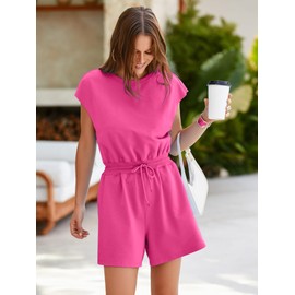 Glamaker Womens 2024 Rompers Open Back Jumpsuits Onesie One Piece Sweatsuit Outfits with Pockets(Rose Pink S)