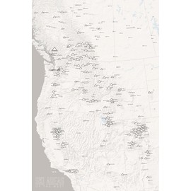 Western Ski Resorts Map 24x36 Poster (White & Gray)