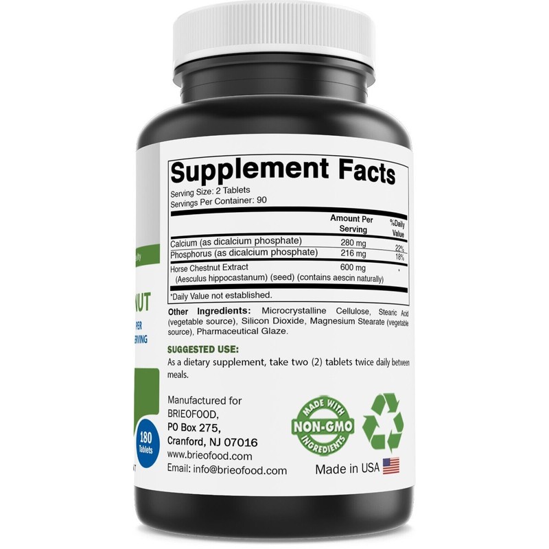 Brieofood Horse Chestnut Extract 600 mg per Serving - 180