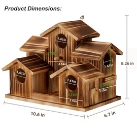 Puyikes Bird House for Outside 5 Hole Bird Houses Room for 5 Bird Families Large Bird House for Garden/Courtyard/Backyard for Garden Decor-Finch Bluebird Cardinals Handmade Wooden Hummingbird House