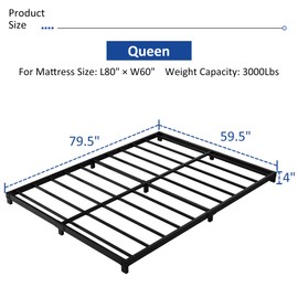 YUSENHEEI 4 Inch Queen Bed Frame, Heavy Duty Metal Platform Low Bed Frame Queen Size, No Box Spring Needed, Noise Free, Easy Assembly, Black