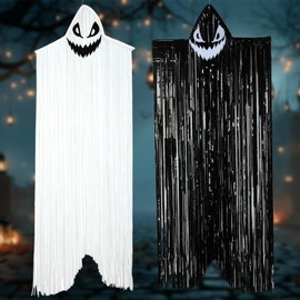 2 Pack Hanging Halloween Decorations Skeleton Ghost Outdoor Black & White