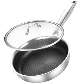 DELARLO 8inch Tri-Ply Stainless Steel Frying Pan With Lid, Nonstick Omelette Pans, Small Egg Pan Durable Chef's Pan,Induction Kitchen Skillets, Compatible with All Cooktops, Up to 600℉