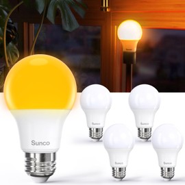 Sunco Amber Sleep Light Bulbs, Blue Light Blocking, A19 9W(60 Watt Equivalent) Dim Light Bulbs for Lamp, 1800K Warm Light Bulb, E26 for Healthy Sleep, Bedroom, Kids Room, 4 Pack