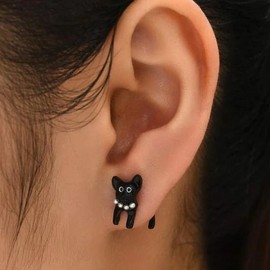 Cat Earrings for Women Cute Gold Silver Cat Stud Earrings Unique Funny Animal Earrings Jewelr Gifts Front Back Stud Cat Earrings for Cat Lovers (G)