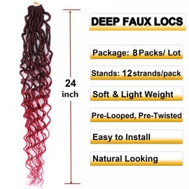 8 Packs 24 Inch Soft Locs Crochet Hair Pre Looped Faux Locs Crochet Braids - Deep Wave Natural Butterfly Locs, Goddess Locs, Dreadlocs Synthetic Hair for Black Women (Tbug, 24 Inch (Pack of 8))