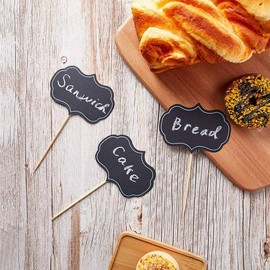 FTEYJEUIOTY 50 Pieces Cheese Markers for Charcuterie Board Buffet Labels Food Tags Blank Toothpick Flags Appetizer Signs Chalkboard