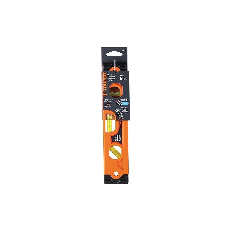 Truper NT-9 Nivel torpedo magnético 9" cuerpo plástico ABS, color,