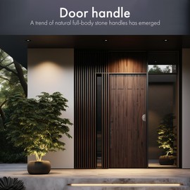 Emily&Sarah Italian Roman Ivory Travertine Door Handle Pair – Through Bolt Floating Matte Finish Pull, Easy to Install | Customizable Styles & Logo Engraving, (Treasure-Shaped Small White Hole)