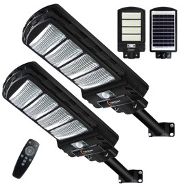 2 Pack Solar Street Light Outdoor,200w 6000LM Solar Motion Flood Lights IP66 Waterproof Dusk to Dawn Led Remote Control for Garden,Paking Lot,Pole,Barn,Wall Lighting