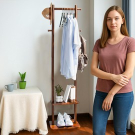 GZQXHOME Coat Rack,Wooden Coat Rack Freestanding,Standing Coat Racks Tree Clothes Hanger Stand with Stury Base for Entryway, Livingroom, Bedroom,Easy to Assemble(Brown)