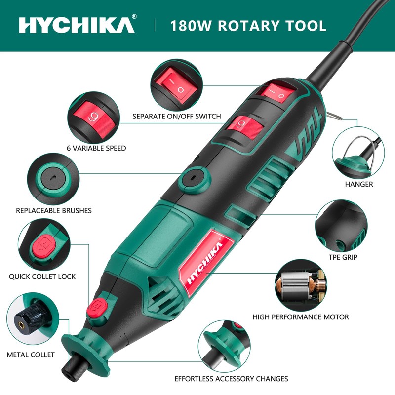 HYCHIKA 180W Rotary Tool, Variable Speed Rotary Tool Kit with