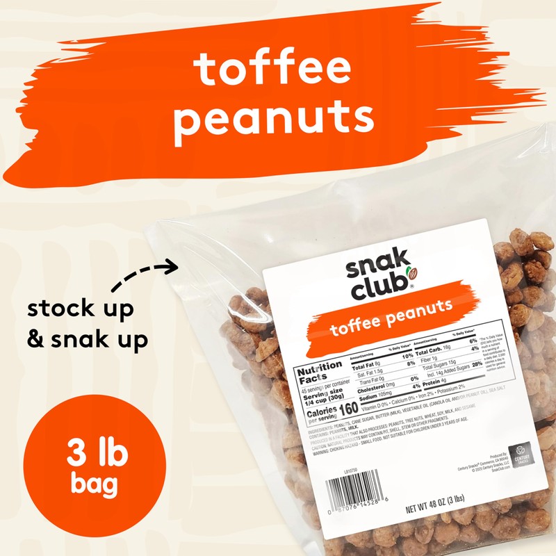 Snak Club Toffee Peanuts, Candied Peanuts with Praline Coat and