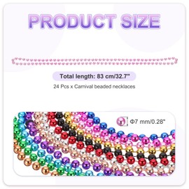 sourcing map 24 Pcs Mardi Gras Beads Necklaces, 7mm 33" Carnival Beaded Necklaces, Round Bulk Party Beads Necklace Costume Supplies for Christmas Event Party Favors Decorations, Pink