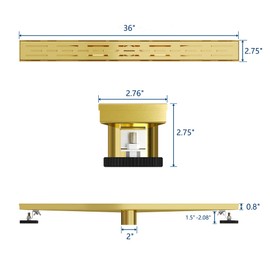 Neodrain 36-in Brushed Brass Rectangular Linear Shower Drain with Brick Pattern Grate, 304 Stainless Steel Bathroom Floor Drain, Gold Linear Drain with Hair Strainer,CUPC Certified