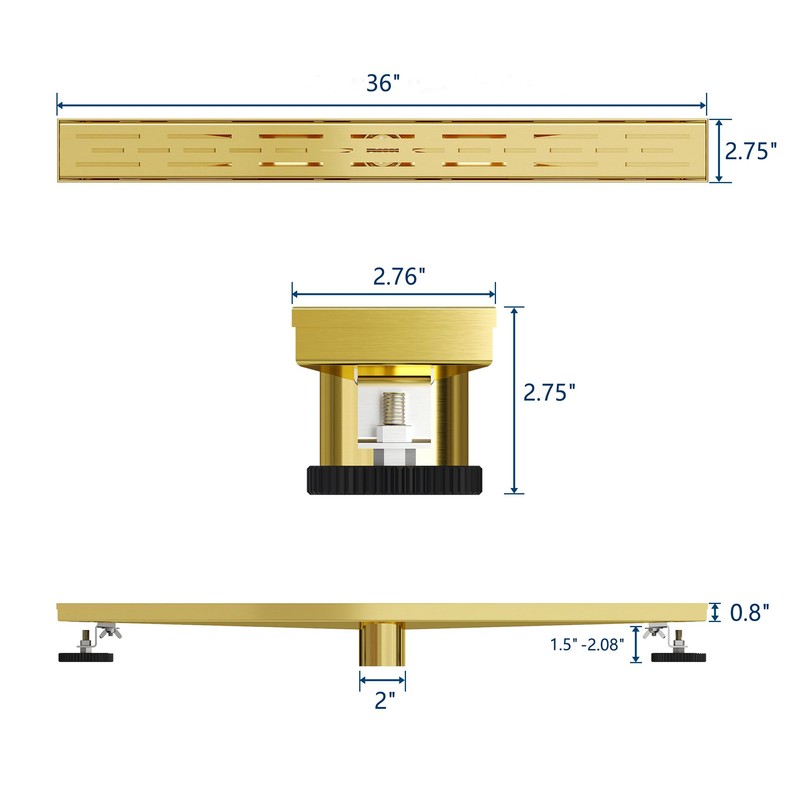 Neodrain 36-in Brushed Brass Rectangular Linear Shower Drain with Brick