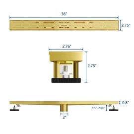 Neodrain 36-in Brushed Brass Rectangular Linear Shower Drain with Brick Pattern Grate, 304 Stainless Steel Bathroom Floor Drain, Gold Linear Drain with Hair Strainer,CUPC Certified