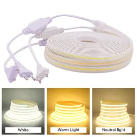 KISUFU 220 V COB LED Strip 5 m, 360 LEDs/m FCOB LED Strip CRI≥94, Waterproof, Super Bright, Flexible COB LED Strip Light Strip with High Density for DIY Festival Decoration at Home, Bedroom