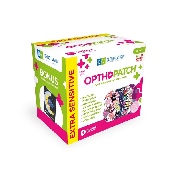 Opthopatch Parche adhesivo extra sensible para los ojos para niñas, paquete de 40 series I + gráfico de recompensas