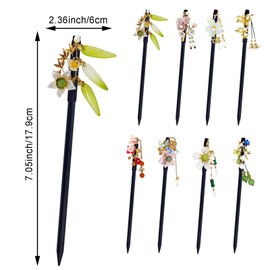 8 Pack Wooden Hair Sticks with Tassel Dangle Crystal Japanese Chinese Hanfu Hair Pins Twist Bun Holder Fork Hair Chopsticks for Women Girls Accessories