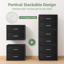 BOLUO Stackable Storage Drawers Closet Organizers and Storage Fabric Black 2 Drawer Dresser for Bedroom 2 Packs Modern