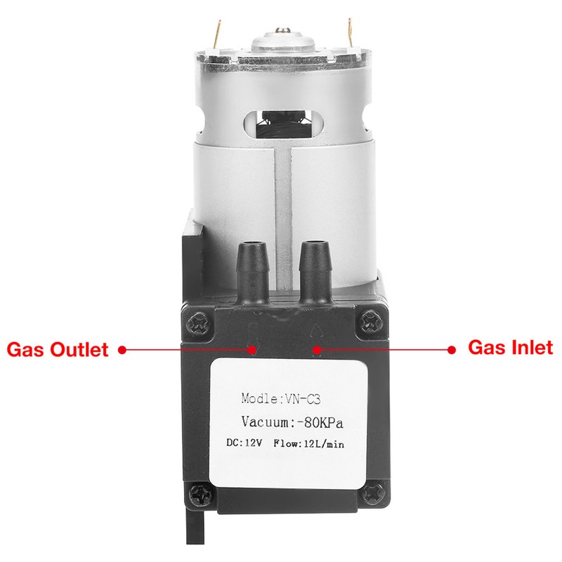 DC12V 12W Mini Small Oilless Vacuum Pump ‑80KPa Flow 12L/min
