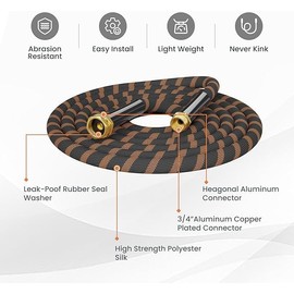 Giraffe Tools Garden Hose 75FT Lightweight Flexible Water Hoses Burst 600 psi with 9 Spray Function Nozzle Heavy Duty Hose (Black)