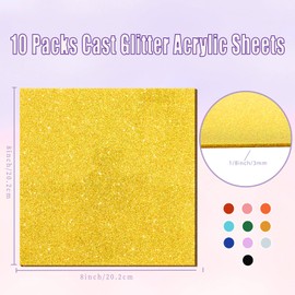 Adrattnay Glitter Acrylic Sheets 1/8" Thick, 10Pcs 8 x 8 in Cast Acrylic Sheets 3 mm for Laser Cutting, Glitter Acrylic Sheets for Signs, Pet Tags, DIY Crafts Decoration Laser Engraving Material