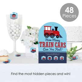 Big Dot of Happiness Railroad Party Crossing - Steam Train Birthday Party or Baby Shower Scavenger Hunt - 1 Stand and 48 Game Pieces - Hide and Find Game