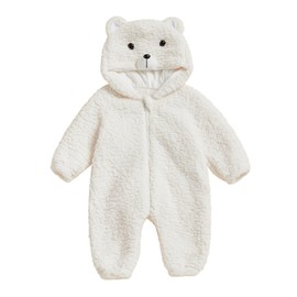 Newborn Baby Animal Jumpsuit Boy Girl Zipper Hooded Romper Warm Cute Infant Winter Clothes (Polar Bear,0-3 Months)