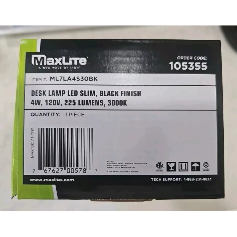 MaxLite Slim LED Black Desk Lamp USB 2.0 Port Touch