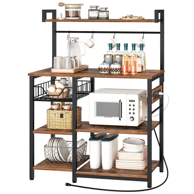 HOOBRO Bakers Rack with Power Outlet, 35.4 Inches Coffee Bar