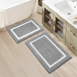 HOMEIDEAS Bathroom Rugs Sets 2 Piece, Super Soft and Absorbent Microfiber Tufted Bath Mats, Non-Slip and Machine Washable Bath Rugs(Light Grey)